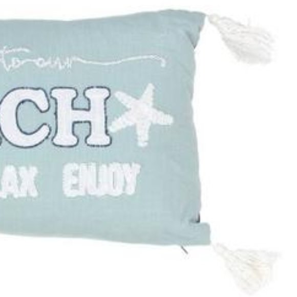 Seashell "Welcome to our Porch" Pillow Embroidered Decorative Blue - Picture 3 of 5